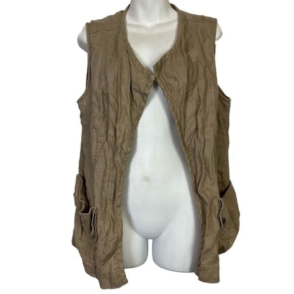 Liz Claiborne Jackets & Blazers - LIZ CLAIBORNE 100% LINEN Beige Tan Open Style Vest Jacket Pockets Neutral Small